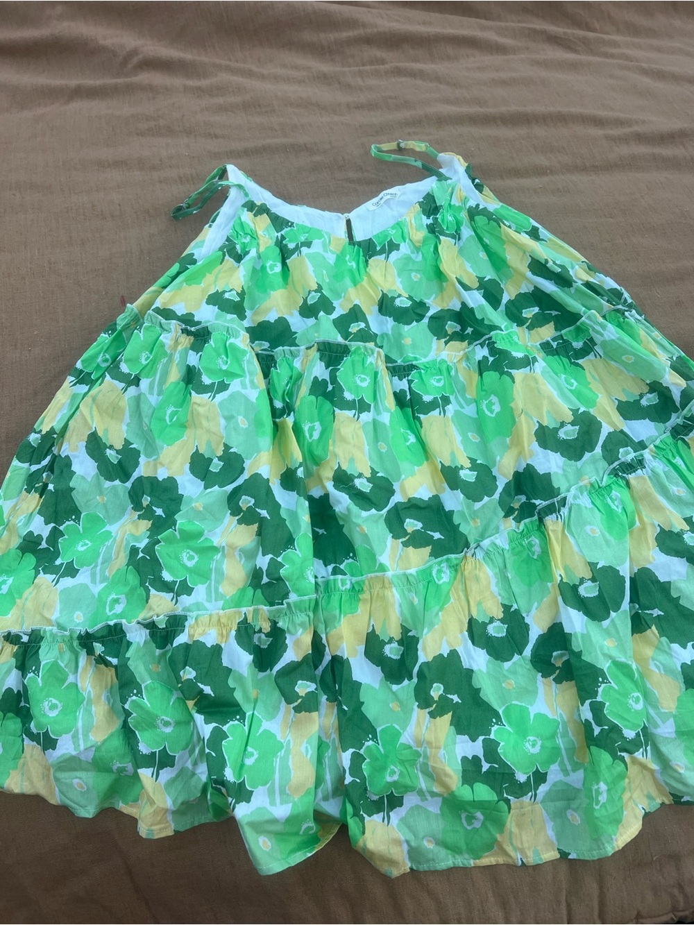 Carole Christian Green/Yellow Floral Tiered Swing Dress Size M Fairy Cottage